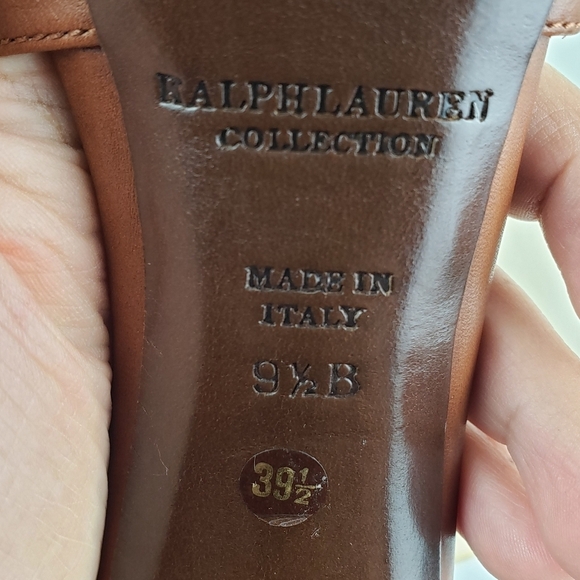 Ralph Lauren High Heel Peep Toe Bootie Size 9.5 Purple Label Brown Leather - Picture 10 of 16